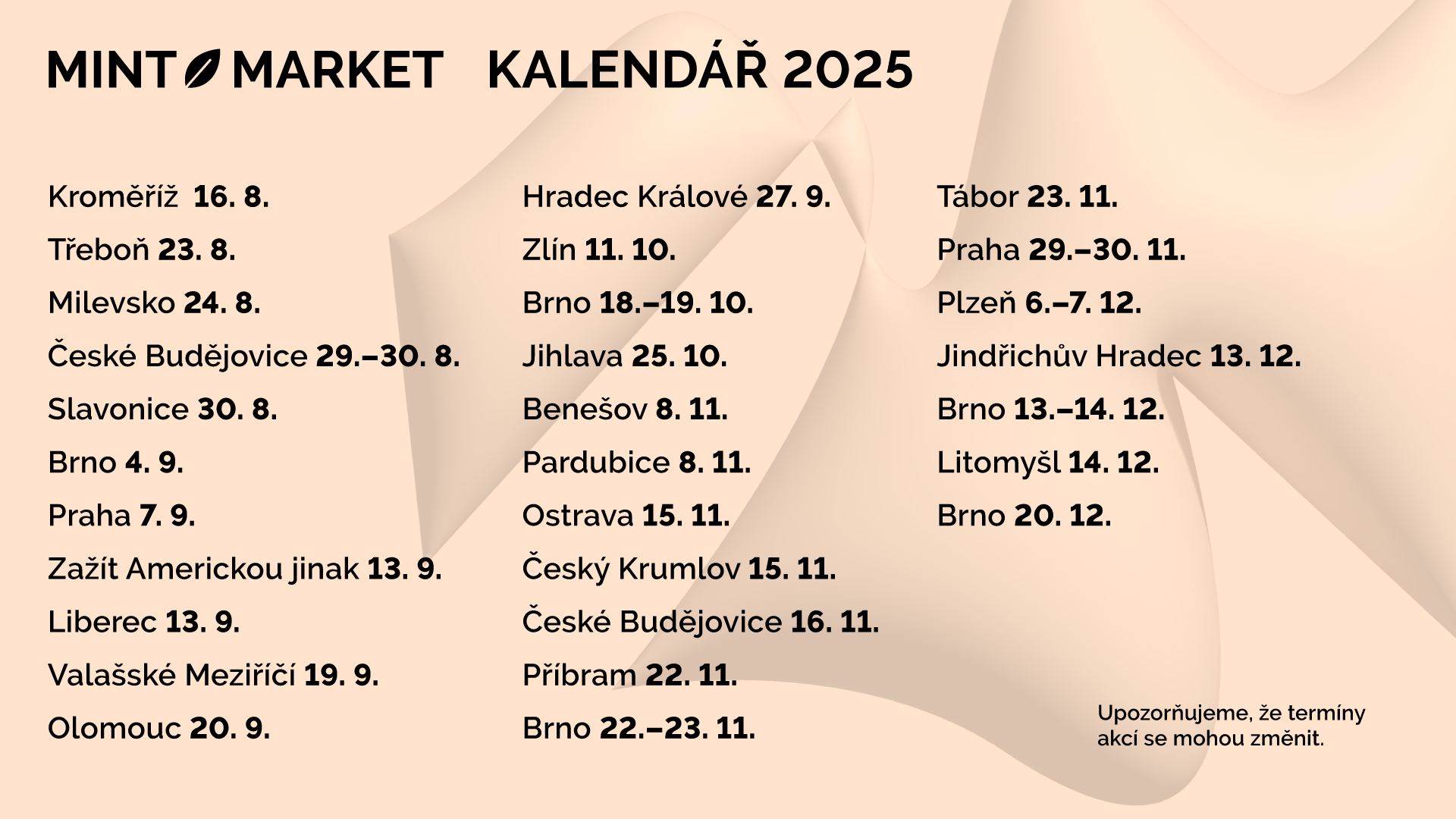 harmonogram mint market 2025 kalendář